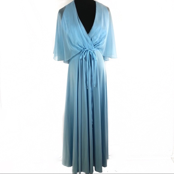 blue chiffon wrap dress